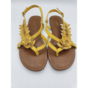 Nicole Sandals Rustic Yellow Flowers Size 6.5 M, Fall Sandals, Casual, Vacation.